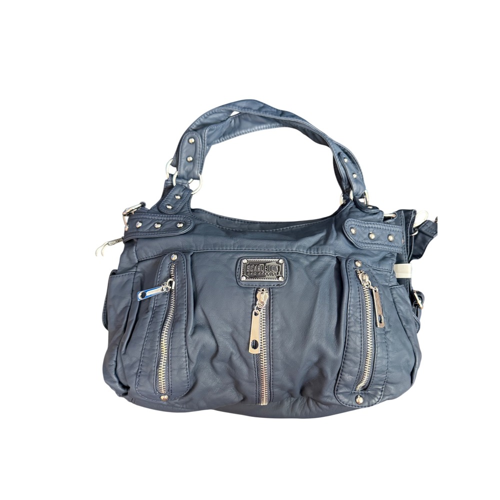 Scarleton Blue Vegan Leather Hobo Shoulder Crossbody Bag Multi Pocket